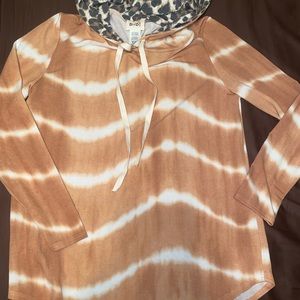 Leopard hooded dusty pink long sleeve top